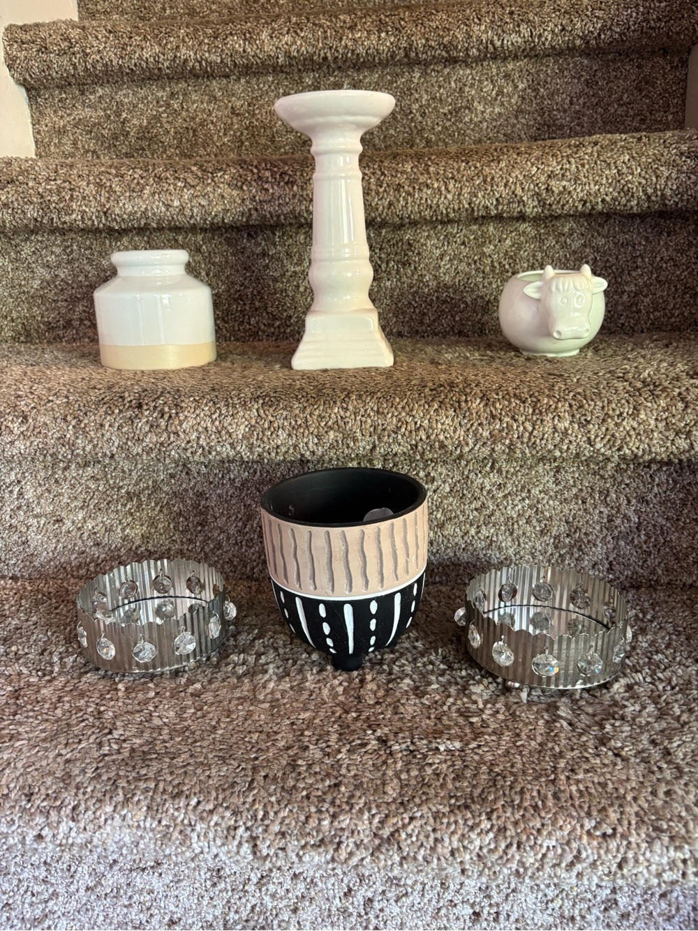 Black & Beige Decorative Ceramic Planter with Hand-Painted White Dots